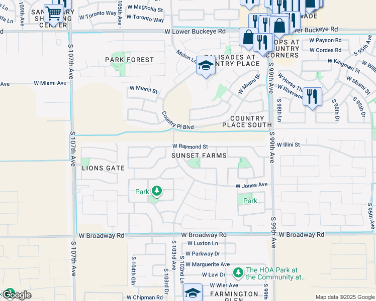 map of restaurants, bars, coffee shops, grocery stores, and more near 3710 South 102nd Drive in Tolleson