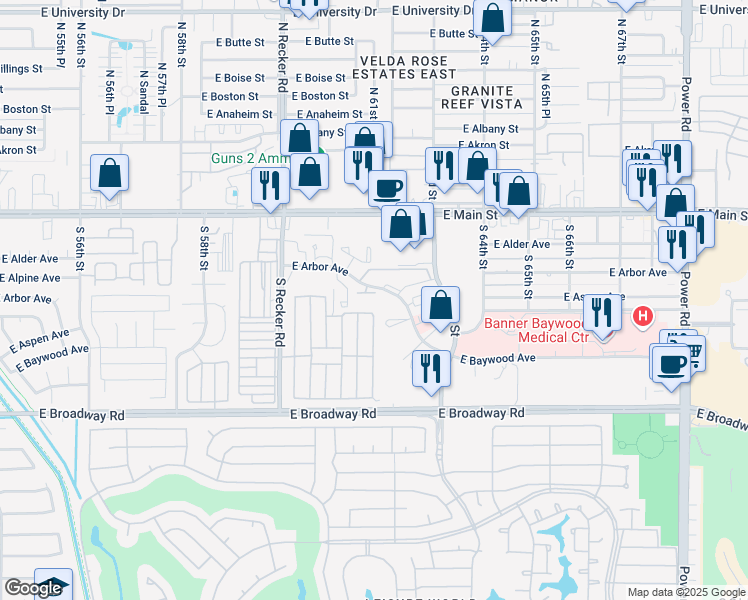 map of restaurants, bars, coffee shops, grocery stores, and more near in Mesa