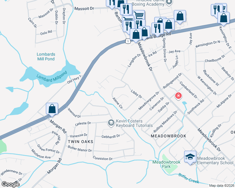 map of restaurants, bars, coffee shops, grocery stores, and more near 3017 Alene Court in Augusta