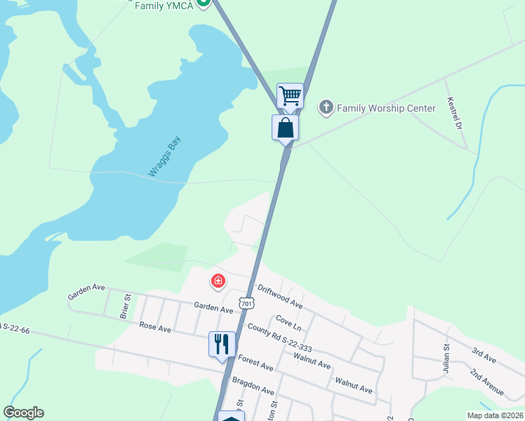 map of restaurants, bars, coffee shops, grocery stores, and more near 2657 North Fraser Street in Georgetown