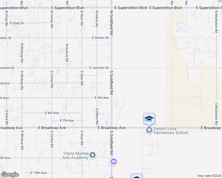 map of restaurants, bars, coffee shops, grocery stores, and more near 250s South Goldfield Road in Apache Junction