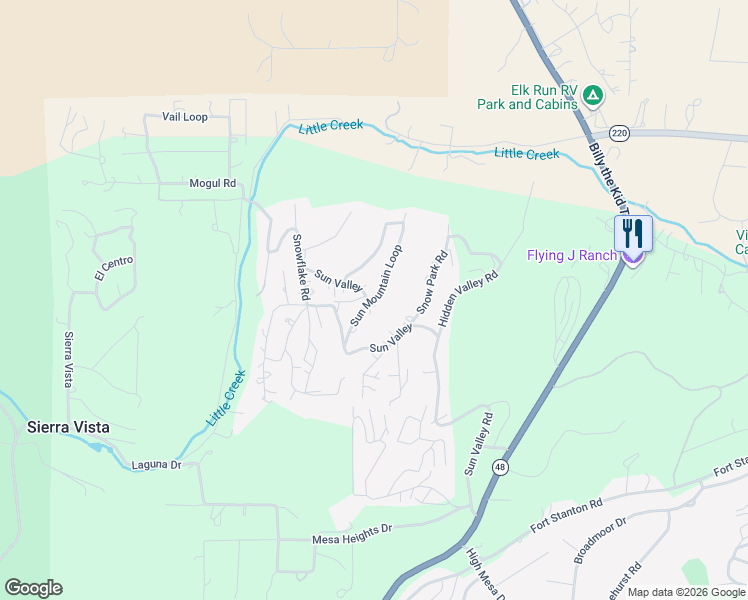 map of restaurants, bars, coffee shops, grocery stores, and more near 100-210 Sun Mountain Loop in Alto