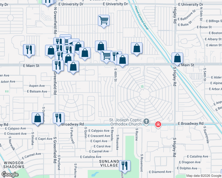 map of restaurants, bars, coffee shops, grocery stores, and more near Nectarine in Mesa