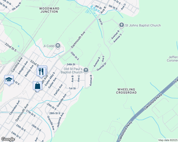 map of restaurants, bars, coffee shops, grocery stores, and more near 3301 Short Avenue D in Bessemer