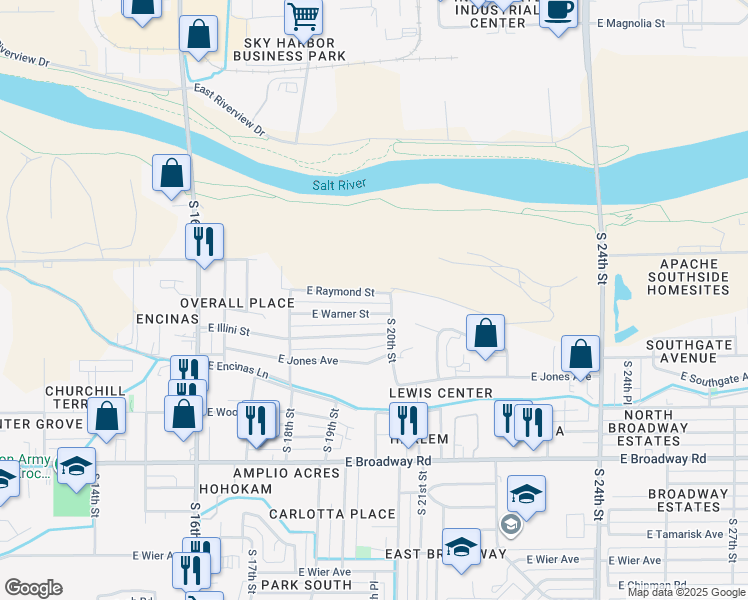 map of restaurants, bars, coffee shops, grocery stores, and more near 1936 East Warner Street in Phoenix