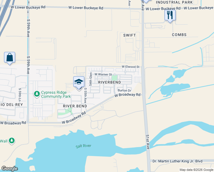 map of restaurants, bars, coffee shops, grocery stores, and more near 5318 Odeum Lane in Phoenix
