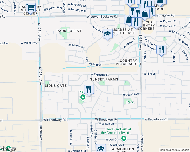map of restaurants, bars, coffee shops, grocery stores, and more near 3710 South 102nd Drive in Tolleson