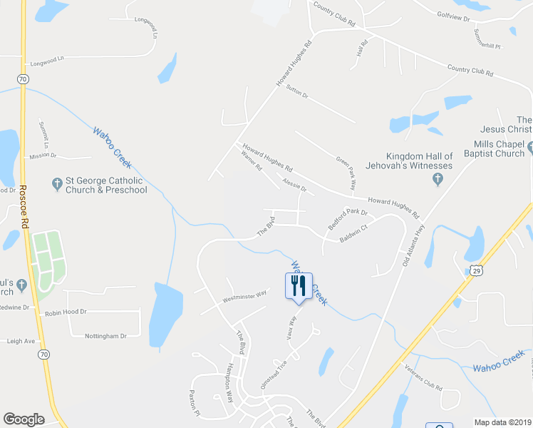map of restaurants, bars, coffee shops, grocery stores, and more near 156 North Square Lane in Newnan