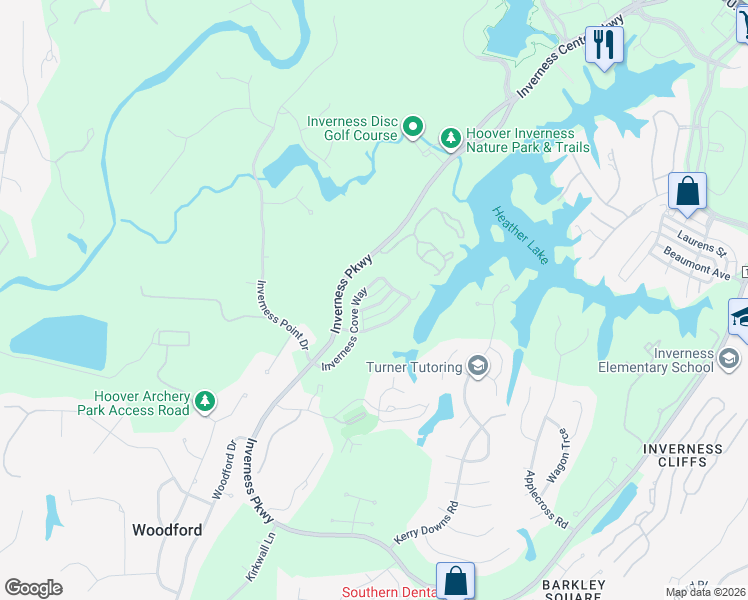 map of restaurants, bars, coffee shops, grocery stores, and more near 1532 Inverness Cove Lane in Birmingham