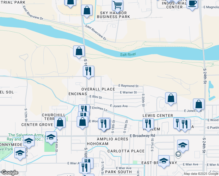map of restaurants, bars, coffee shops, grocery stores, and more near 3850 South 18th Street in Phoenix