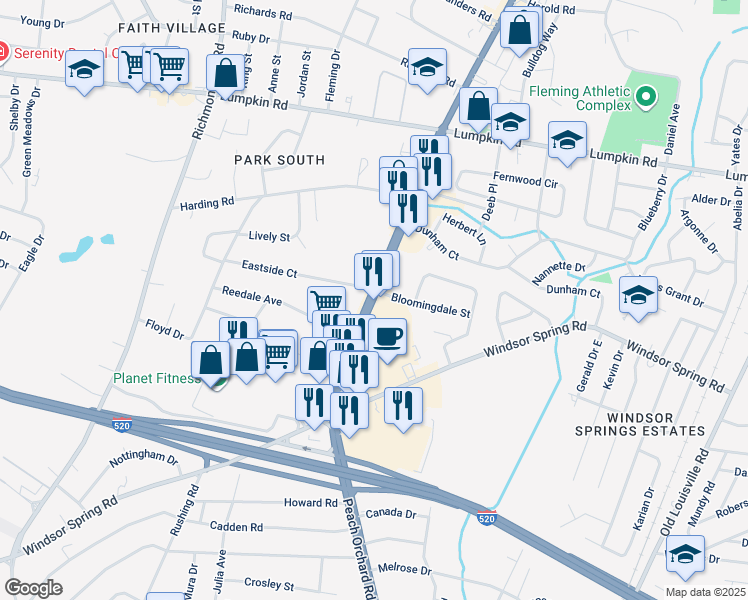 map of restaurants, bars, coffee shops, grocery stores, and more near in Augusta