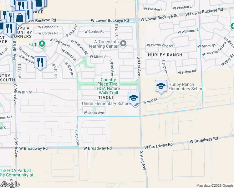 map of restaurants, bars, coffee shops, grocery stores, and more near 9224 West Raymond Street in Tolleson