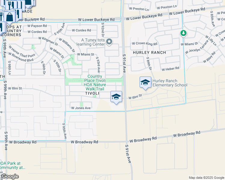 map of restaurants, bars, coffee shops, grocery stores, and more near 9130 West Raymond Street in Tolleson