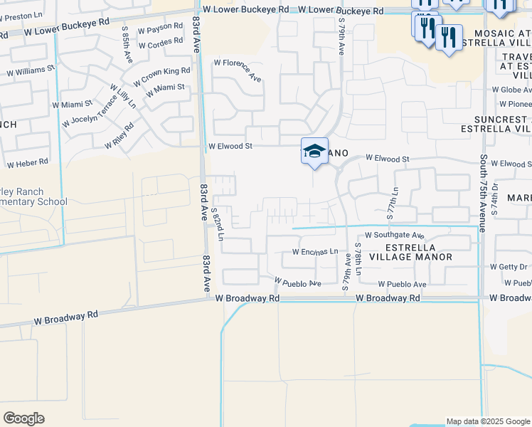 map of restaurants, bars, coffee shops, grocery stores, and more near 8066 West Agora Lane in Phoenix