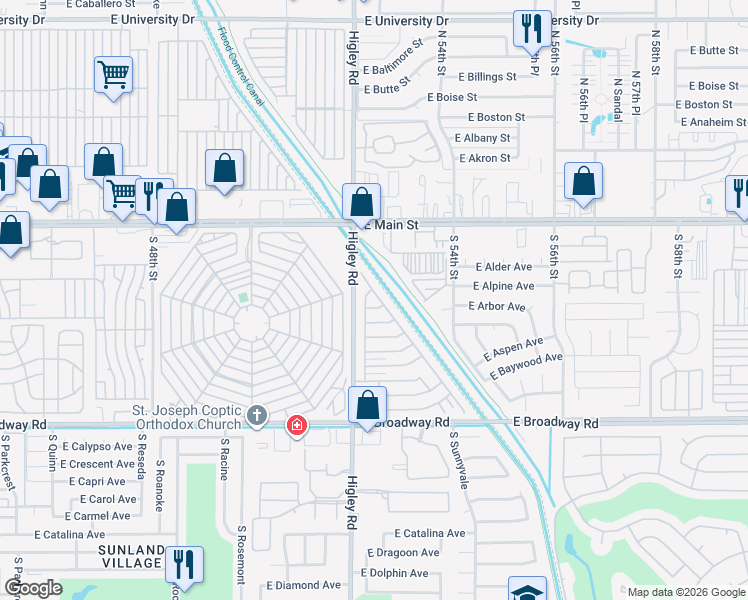 map of restaurants, bars, coffee shops, grocery stores, and more near 202 8th Street in Mesa