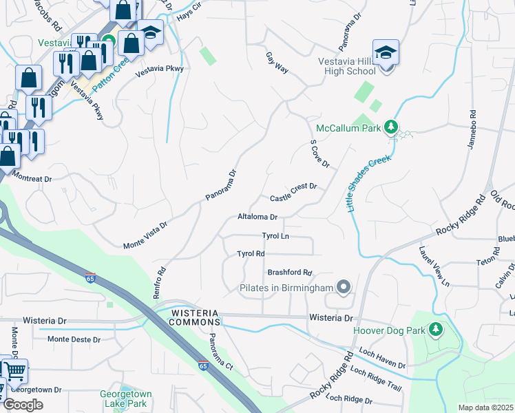 map of restaurants, bars, coffee shops, grocery stores, and more near 2409 High Bluff Road in Vestavia Hills