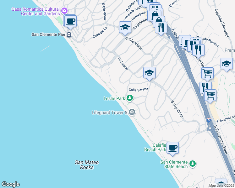 map of restaurants, bars, coffee shops, grocery stores, and more near 328 Boca Del Canon in San Clemente