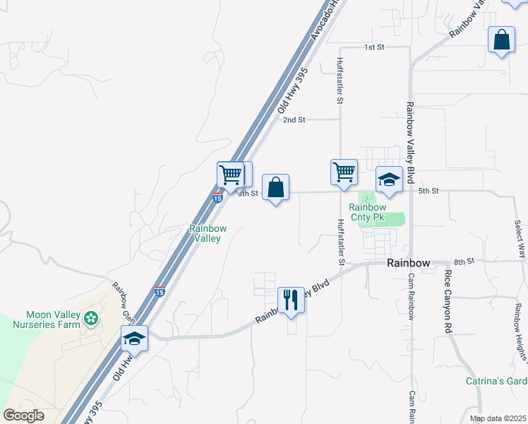 map of restaurants, bars, coffee shops, grocery stores, and more near 4865 5th Street in Fallbrook