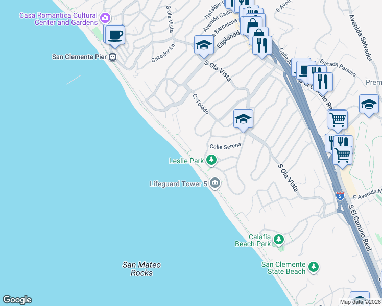 map of restaurants, bars, coffee shops, grocery stores, and more near 328 Boca Del Canon in San Clemente