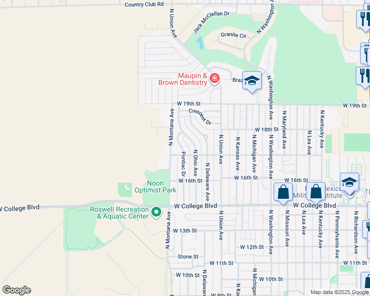 map of restaurants, bars, coffee shops, grocery stores, and more near 1705 Pontiac Drive in Roswell