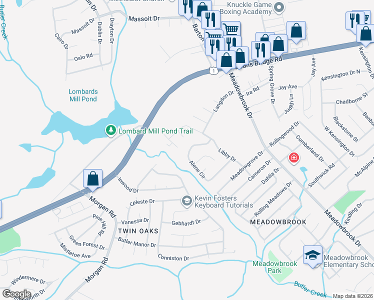 map of restaurants, bars, coffee shops, grocery stores, and more near 3644 Alene Circle in Augusta