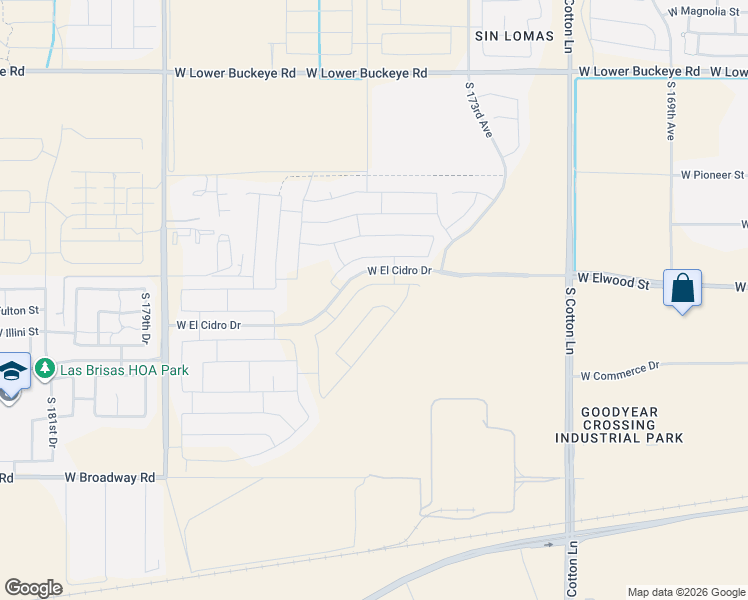 map of restaurants, bars, coffee shops, grocery stores, and more near 3599 South 175th Avenue in Goodyear