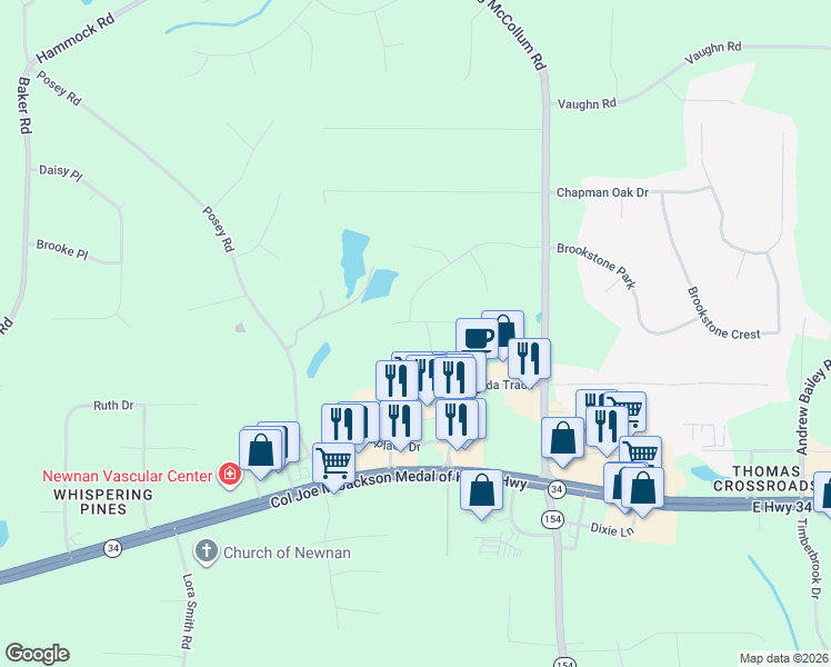 map of restaurants, bars, coffee shops, grocery stores, and more near 35 Nanette Drive in Newnan