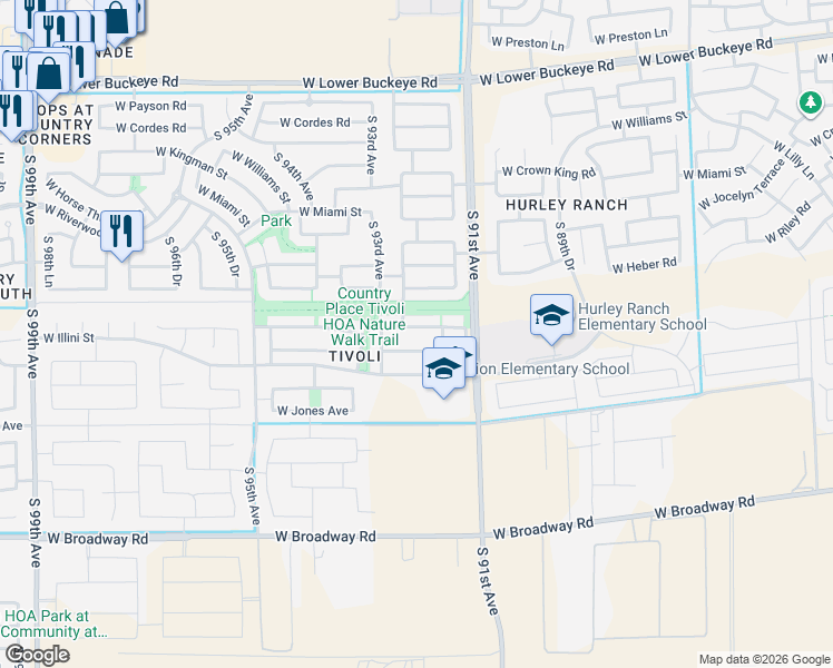 map of restaurants, bars, coffee shops, grocery stores, and more near 9201 West Elwood Street in Tolleson