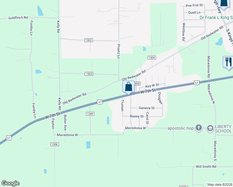map of restaurants, bars, coffee shops, grocery stores, and more near 6709 West 7th Street in Texarkana
