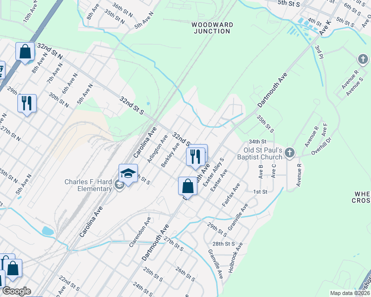 map of restaurants, bars, coffee shops, grocery stores, and more near 3110 Patton Court in Bessemer