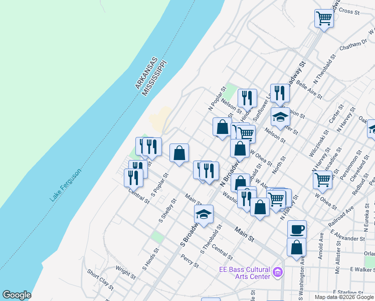 map of restaurants, bars, coffee shops, grocery stores, and more near 137 North Poplar Street in Greenville