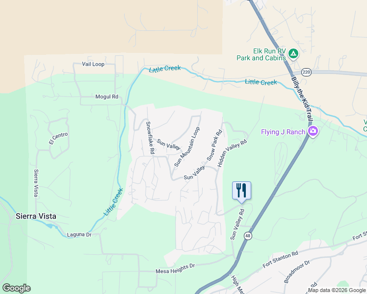 map of restaurants, bars, coffee shops, grocery stores, and more near 100-210 Sun Mountain Loop in Alto