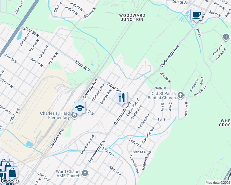 map of restaurants, bars, coffee shops, grocery stores, and more near 3121 Clarendon Avenue in Bessemer