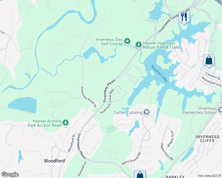 map of restaurants, bars, coffee shops, grocery stores, and more near 1209 Braemer Court in Birmingham