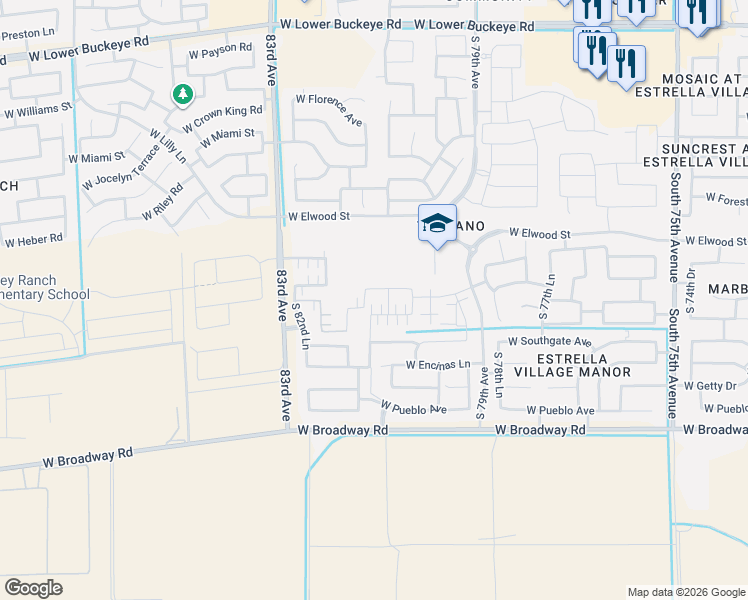 map of restaurants, bars, coffee shops, grocery stores, and more near 8066 West Agora Lane in Phoenix