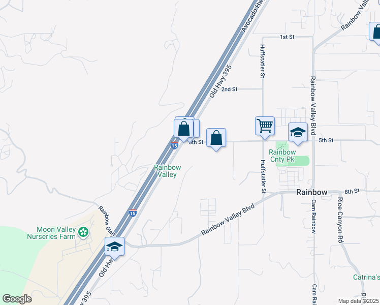 map of restaurants, bars, coffee shops, grocery stores, and more near 4865 5th Street in Fallbrook