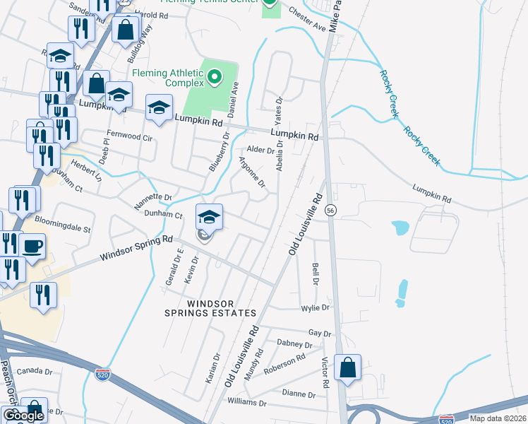 map of restaurants, bars, coffee shops, grocery stores, and more near 3010 Bobben Court in Augusta