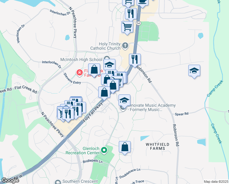 map of restaurants, bars, coffee shops, grocery stores, and more near 184 Petrol Point in Peachtree City