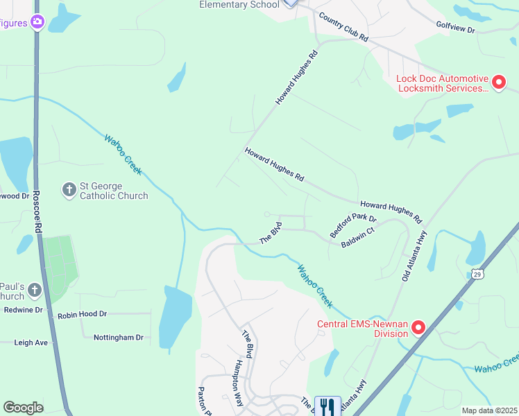 map of restaurants, bars, coffee shops, grocery stores, and more near 168 North Square Lane in Newnan