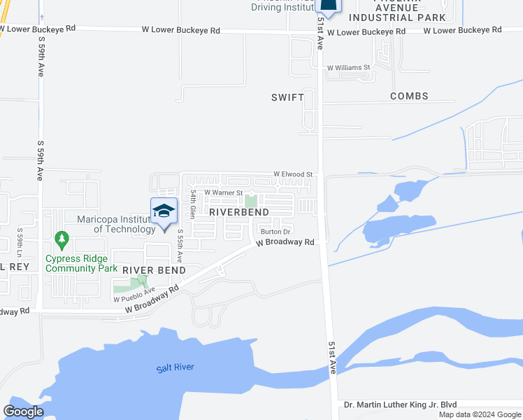 map of restaurants, bars, coffee shops, grocery stores, and more near 3807 South 52nd Lane in Phoenix