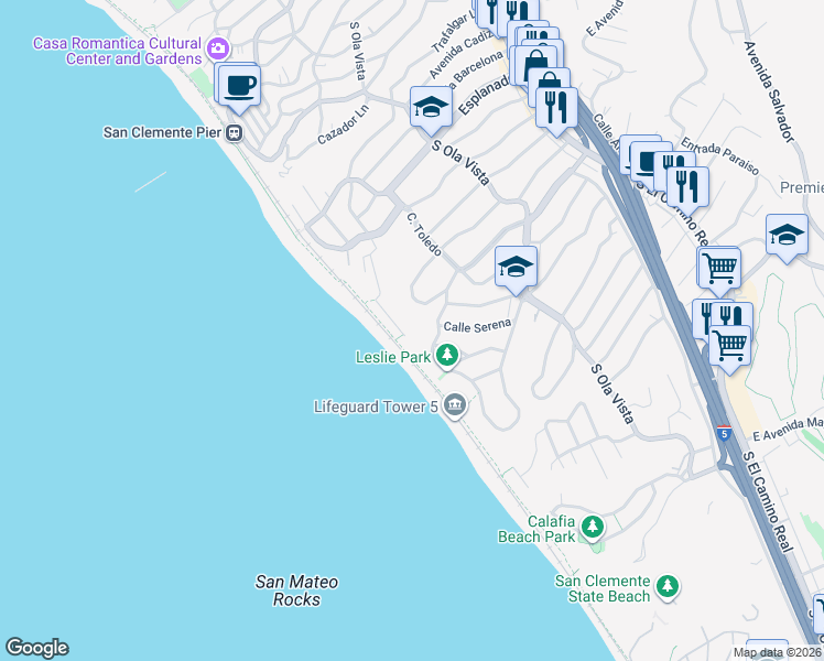 map of restaurants, bars, coffee shops, grocery stores, and more near 328 Boca Del Canon in San Clemente