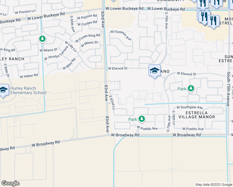 map of restaurants, bars, coffee shops, grocery stores, and more near 8237 West Odeum Lane in Phoenix
