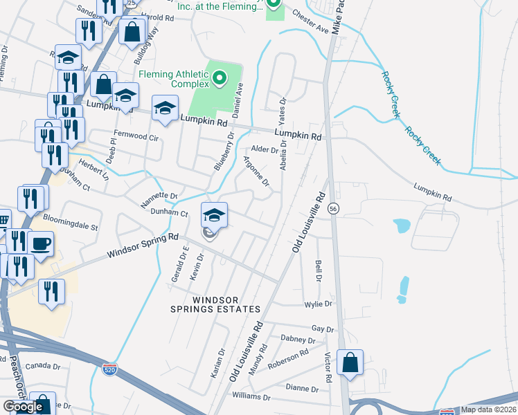 map of restaurants, bars, coffee shops, grocery stores, and more near 3014 Bobben Court in Augusta
