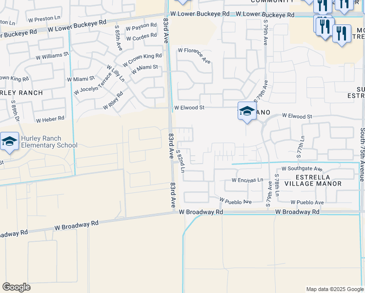 map of restaurants, bars, coffee shops, grocery stores, and more near 8237 West Odeum Lane in Phoenix