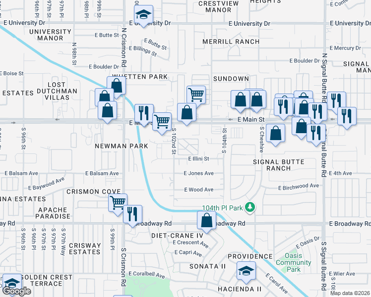 map of restaurants, bars, coffee shops, grocery stores, and more near East Valley Palms Mobile Home Park in Maricopa County