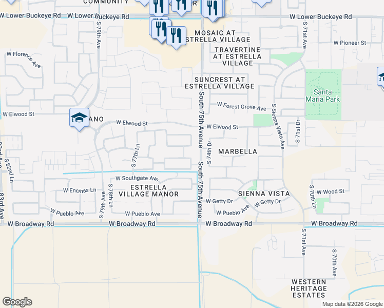 map of restaurants, bars, coffee shops, grocery stores, and more near 7514 West Illini Street in Phoenix