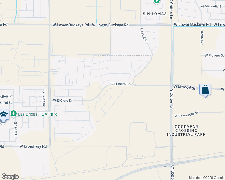 map of restaurants, bars, coffee shops, grocery stores, and more near South 175th Avenue in Goodyear
