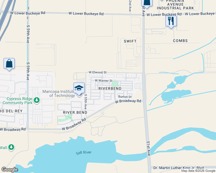 map of restaurants, bars, coffee shops, grocery stores, and more near 5317 West Warner Street in Phoenix