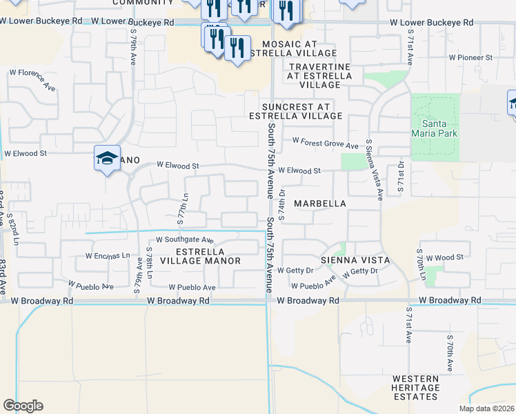 map of restaurants, bars, coffee shops, grocery stores, and more near 7514 West Illini Street in Phoenix