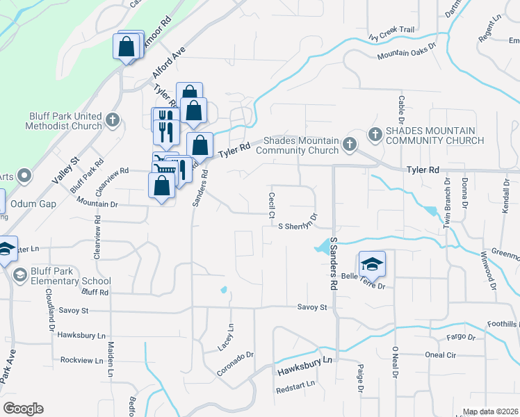 map of restaurants, bars, coffee shops, grocery stores, and more near 709 McGwier Circle in Birmingham